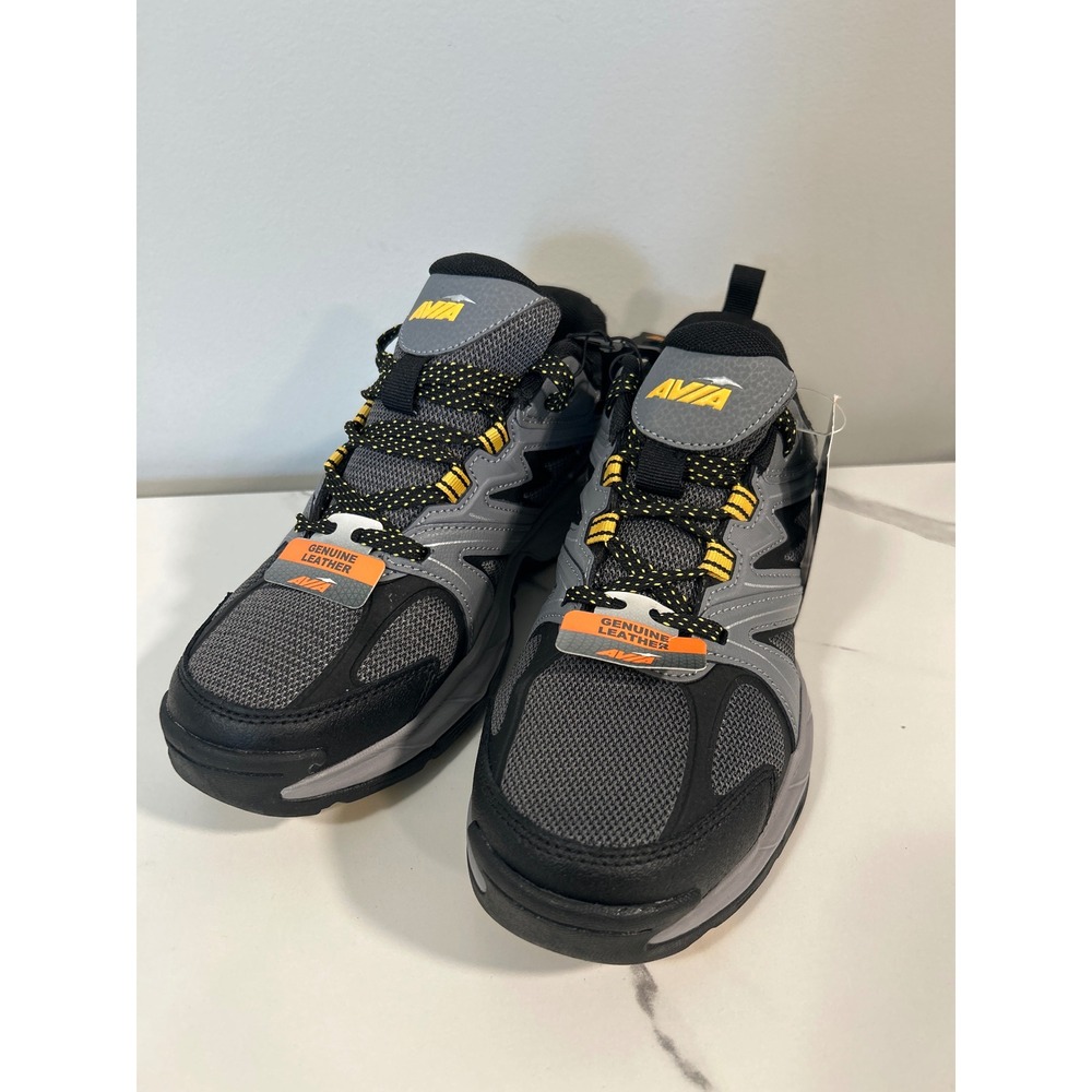 Avia Talus Men Trail Running Shoes Grey Black Yellow Leather Hiking Sneakers 8.5